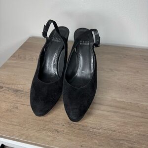 Stuart Weitzman Black Suede Platform Slingback Pumps Heels
